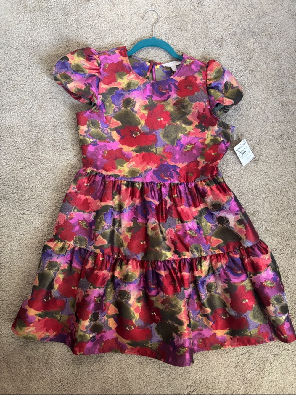 Chelsea28 Floral Tiered Mini Dress in Red, Purple & Olive